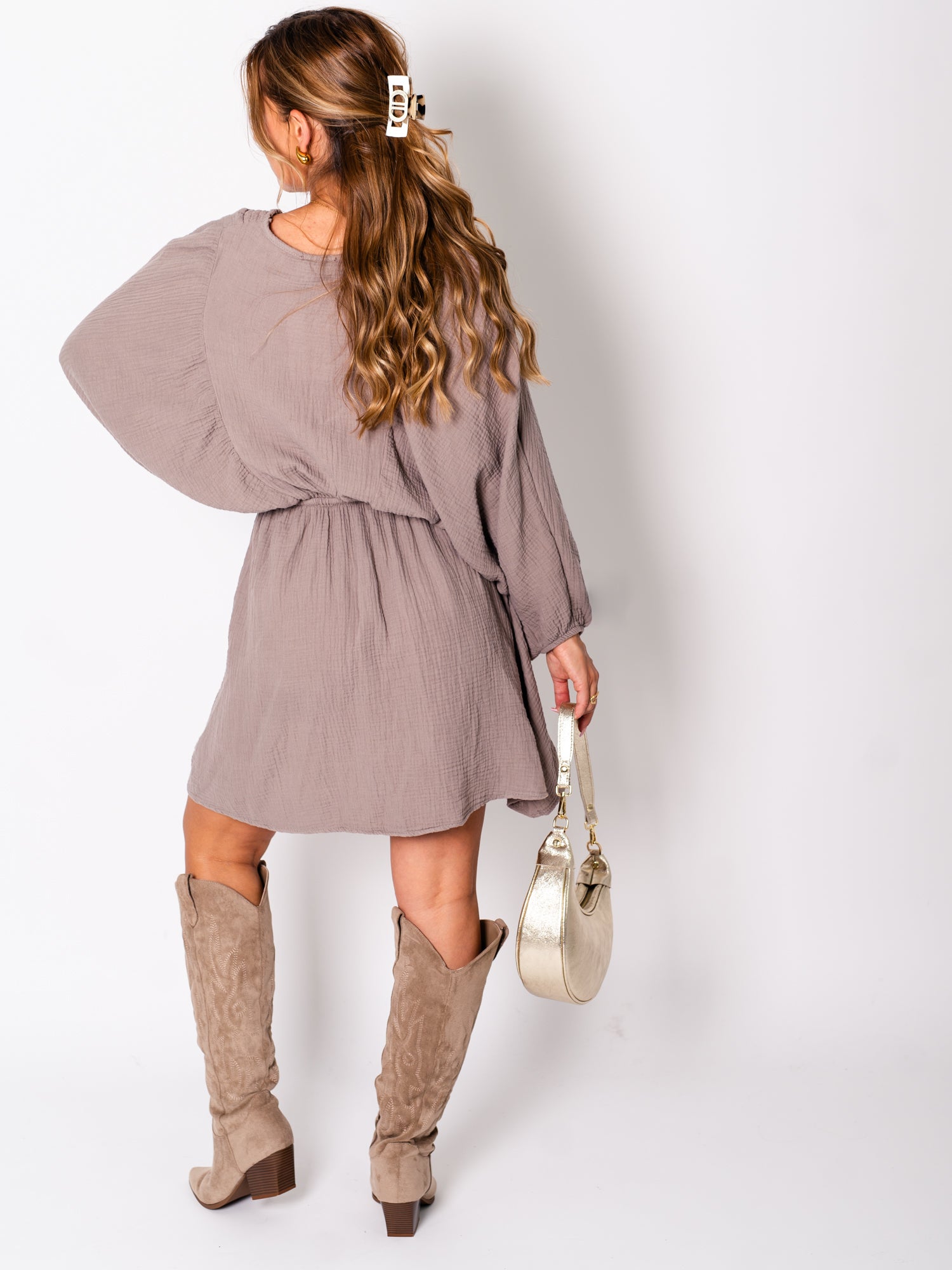 Nelia Musselin Kleid - Taupe