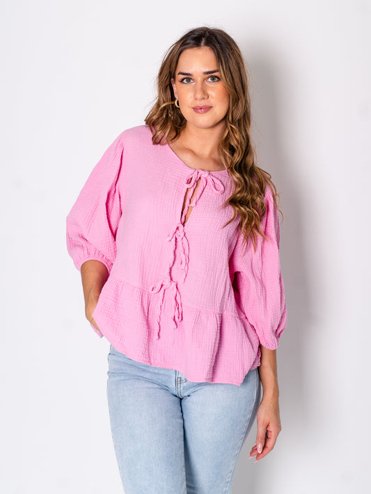 Sofia Musselin Bluse - Pink
