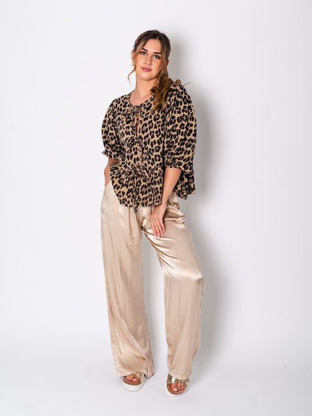 Sofia Musselin Bluse - Leo/ Camel