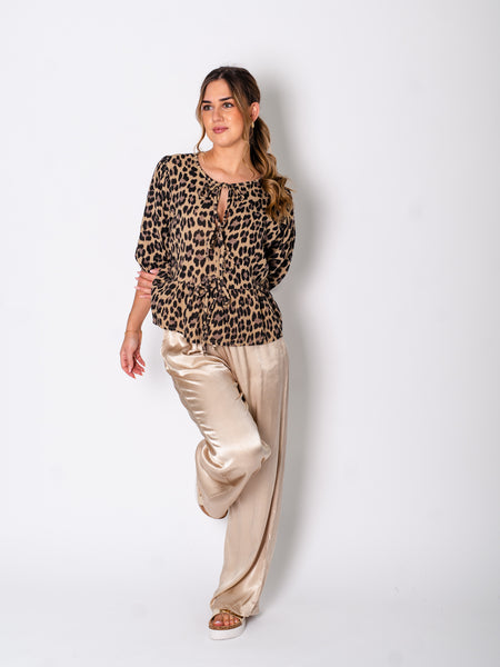 Sofia Musselin Bluse - Leo/ Camel