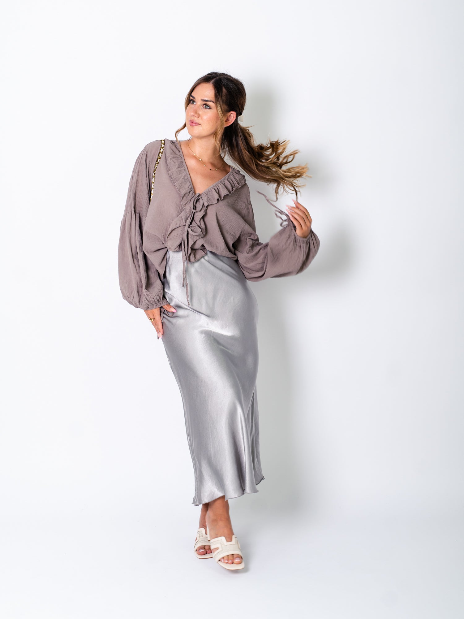 Selene Binde Bluse - Taupe