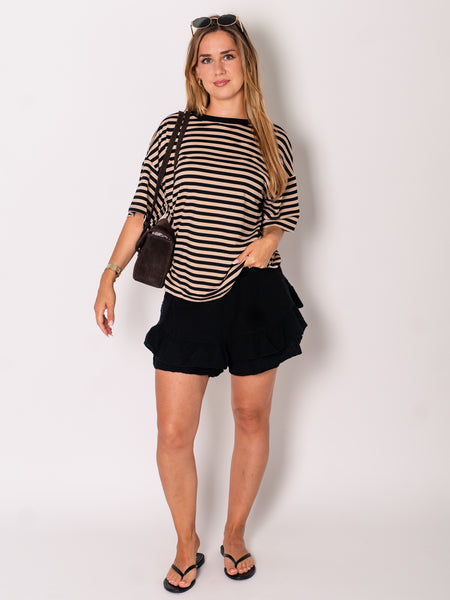 Streifen T-Shirt - Schwarz/Beige
