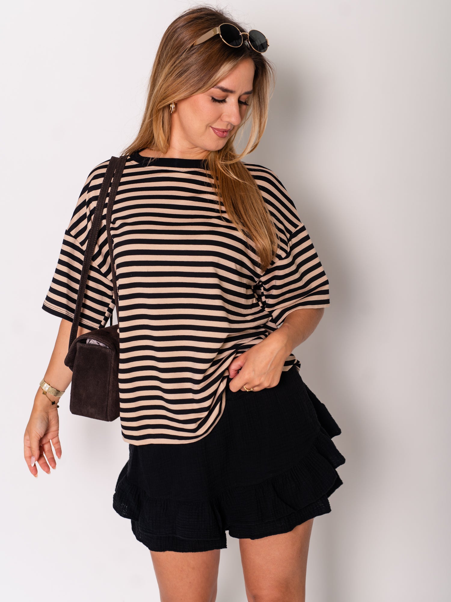 Streifen T-Shirt - Schwarz/Beige
