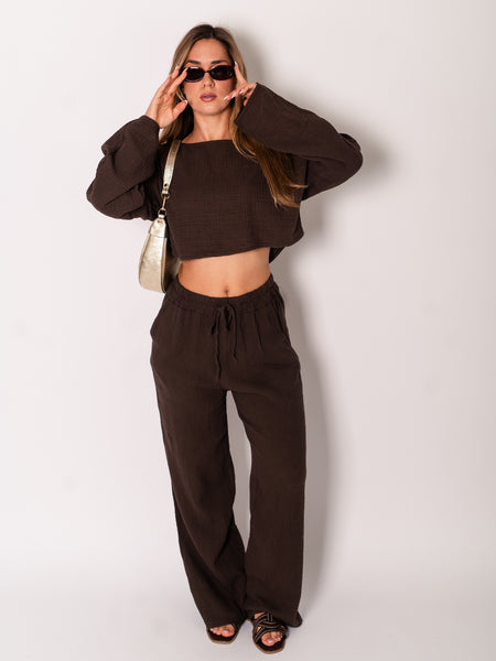 Beachy Musselin Hose - Espresso