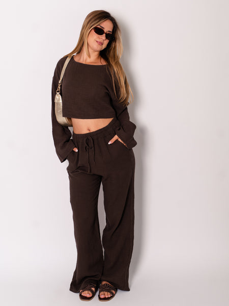 Beachy Musselin Hose - Espresso