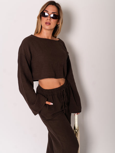 Ayla Musselin Bluse - Espresso