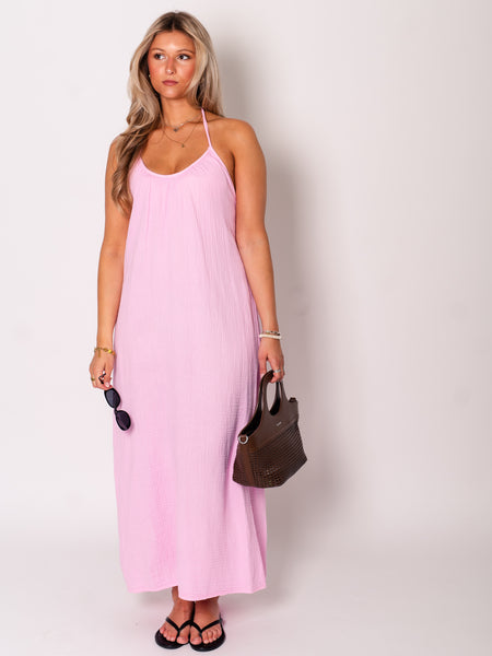 Oceane Neckholder Musselin Kleid - Rosa