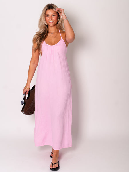 Oceane Neckholder Musselin Kleid - Rosa