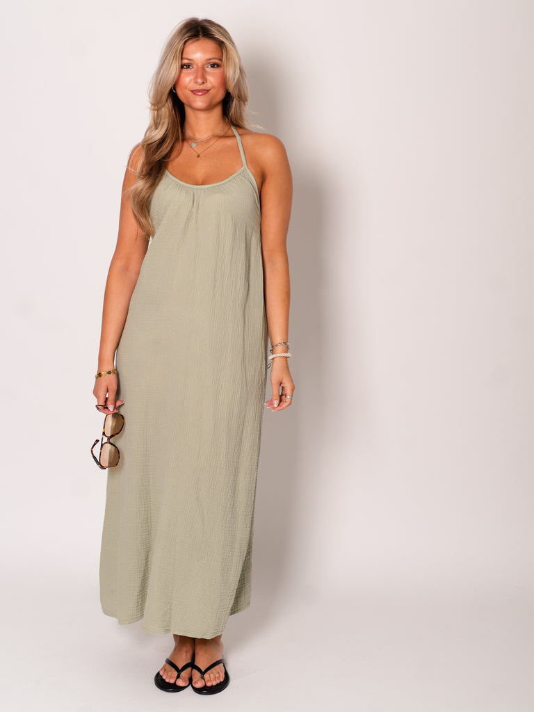 Oceane Neckholder Musselin Kleid -  Salbei