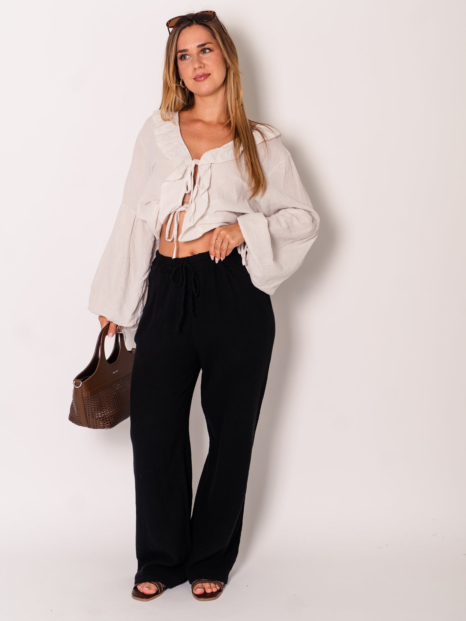 Beachy Musselin Hose - Schwarz
