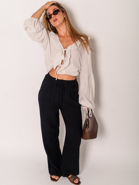 Beachy Musselin Hose - Schwarz
