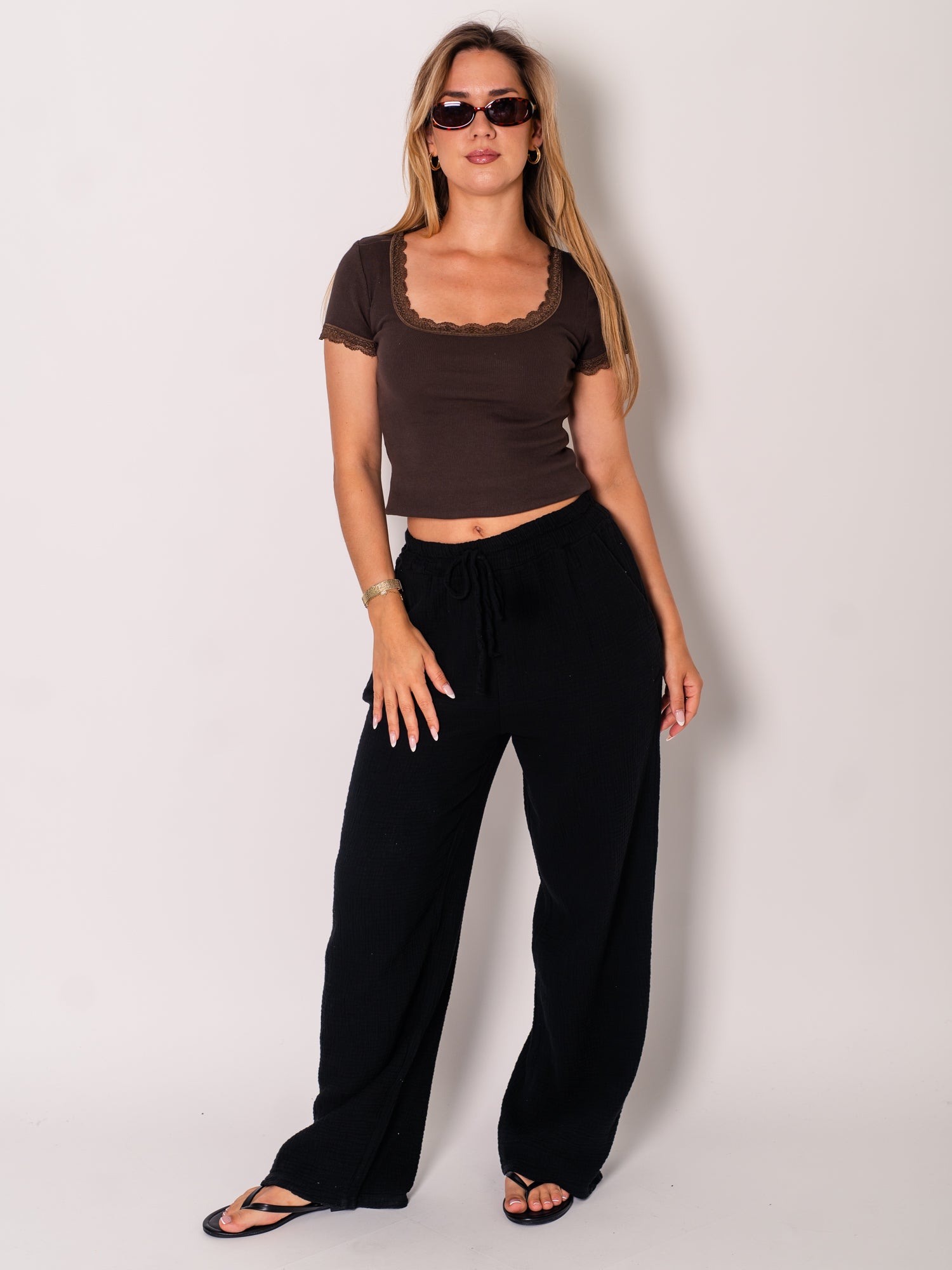 Beachy Musselin Hose - Schwarz