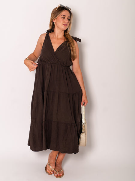 Melina Musselin Kleid - Espresso