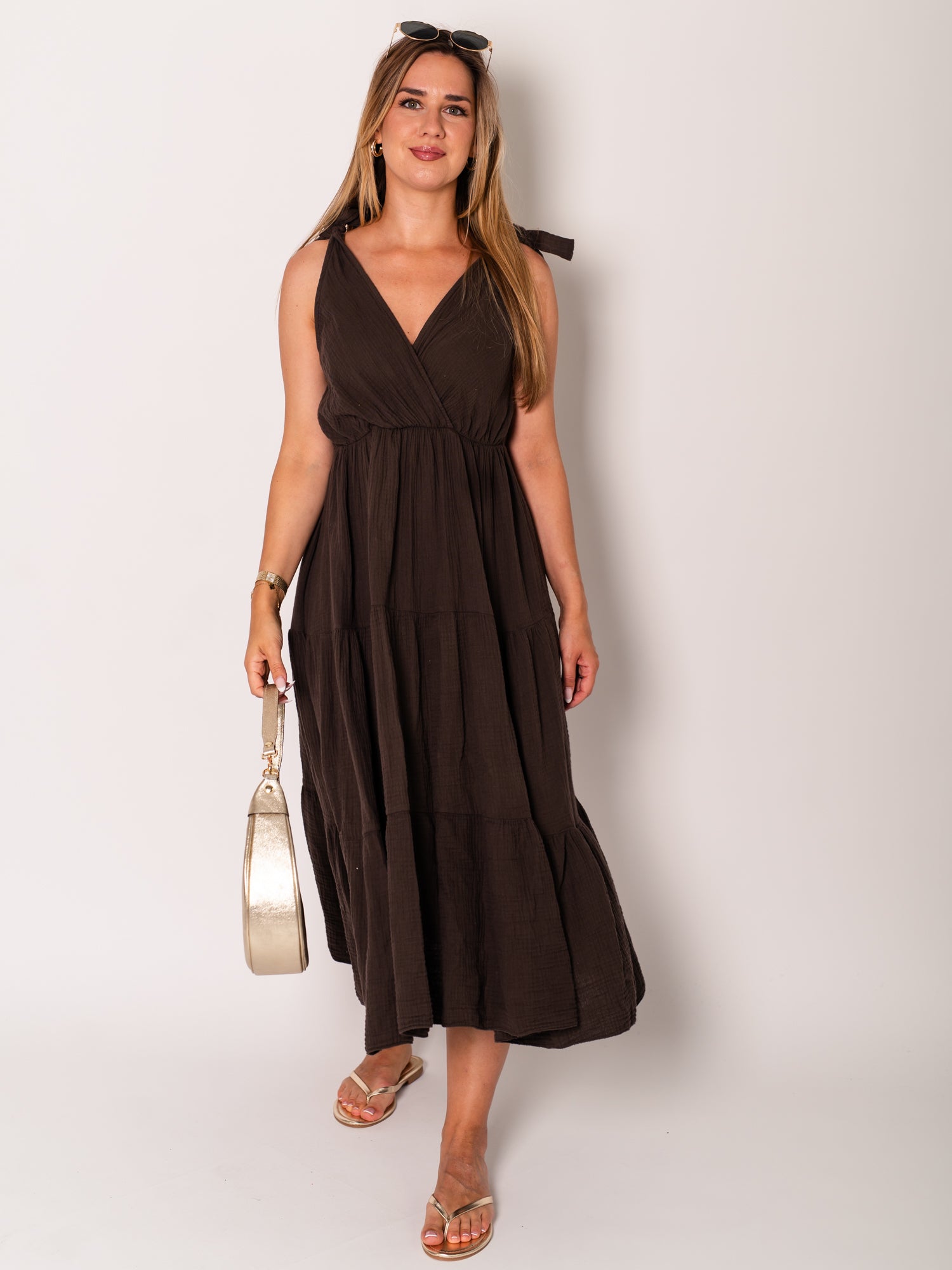 Melina Musselin Kleid - Espresso