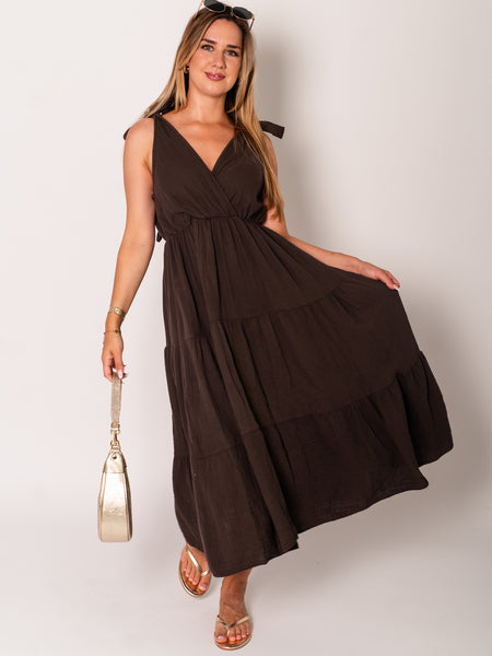 Melina Musselin Kleid - Espresso