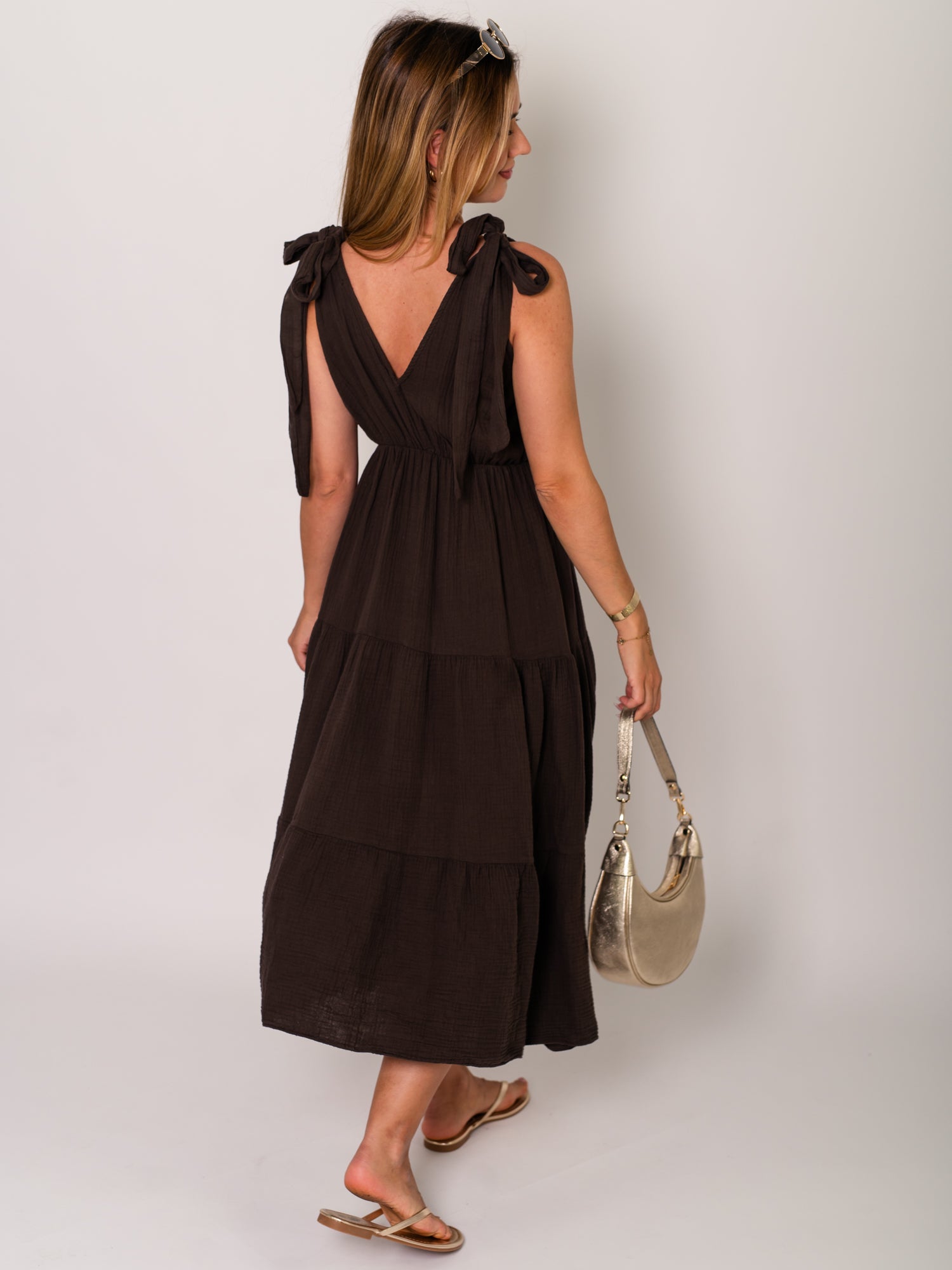 Melina Musselin Kleid - Espresso