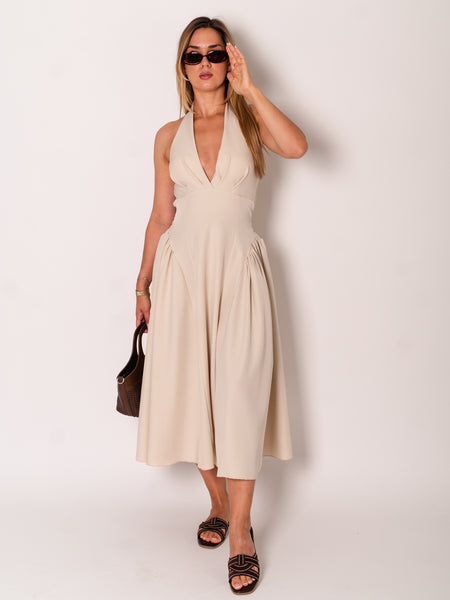 Valentina Neckholder Kleid - Beige