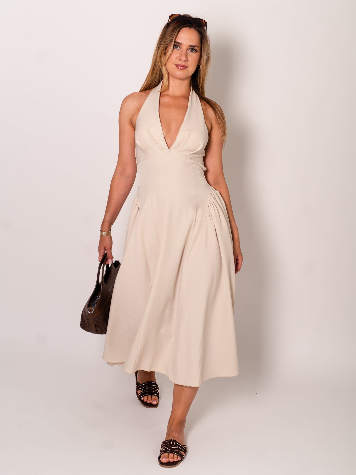 Valentina Neckholder Kleid - Beige