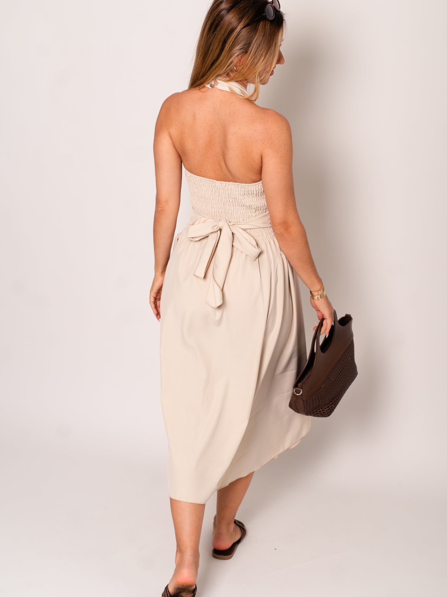 Valentina Neckholder Kleid - Beige