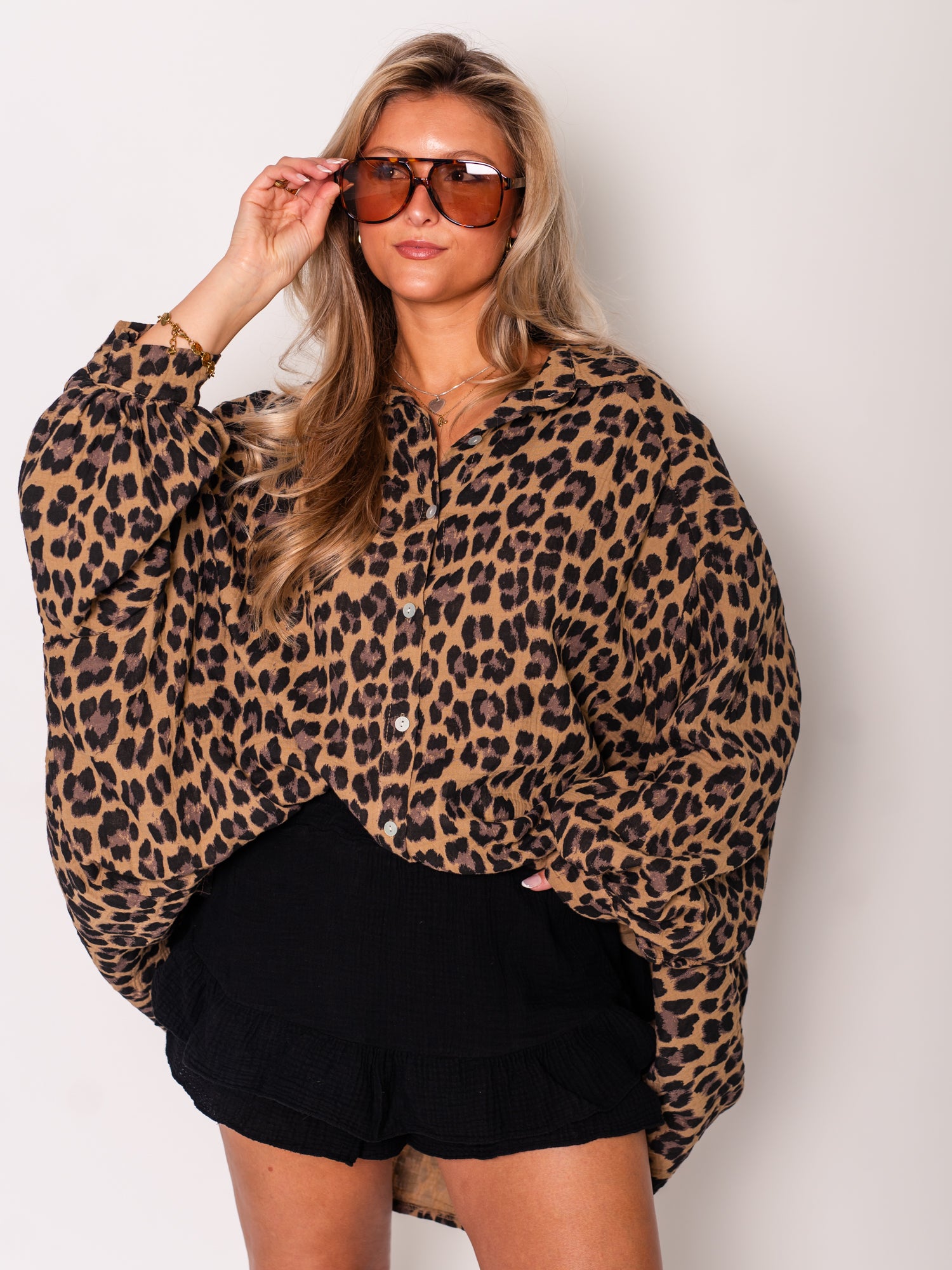 Waffle Oversize Bluse - Leo/Camel