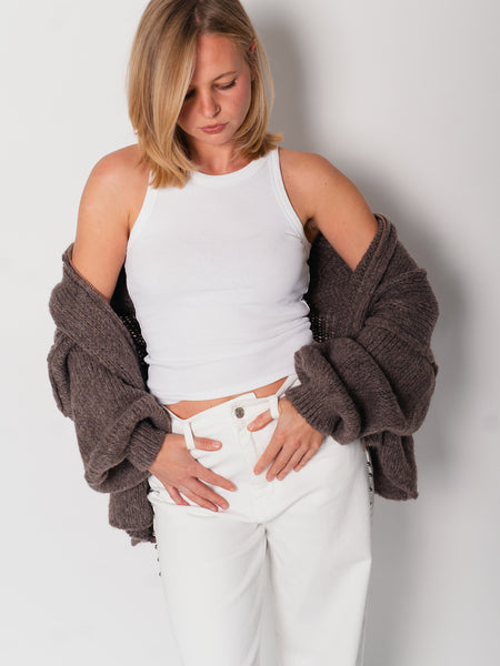Oversize Zipper Strickjacke -  Coffee