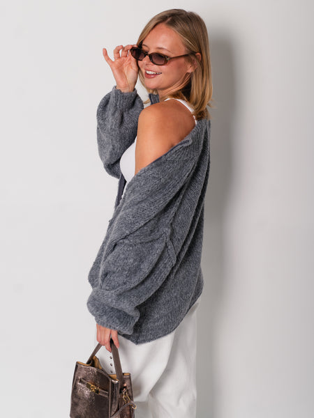 Oversize Zipper Strickjacke -  Dunkelgrau