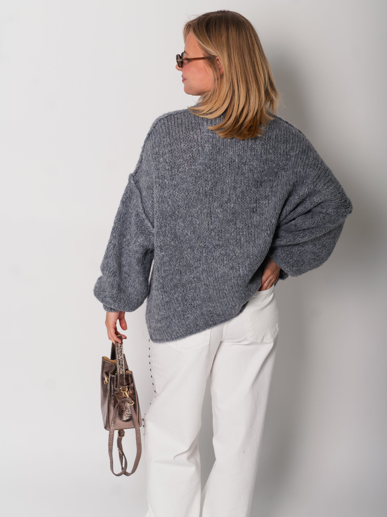 Oversize Zipper Strickjacke -  Dunkelgrau