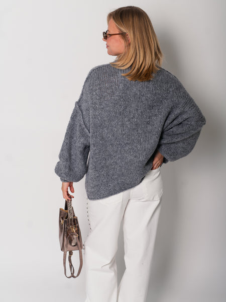 Oversize Zipper Strickjacke -  Dunkelgrau