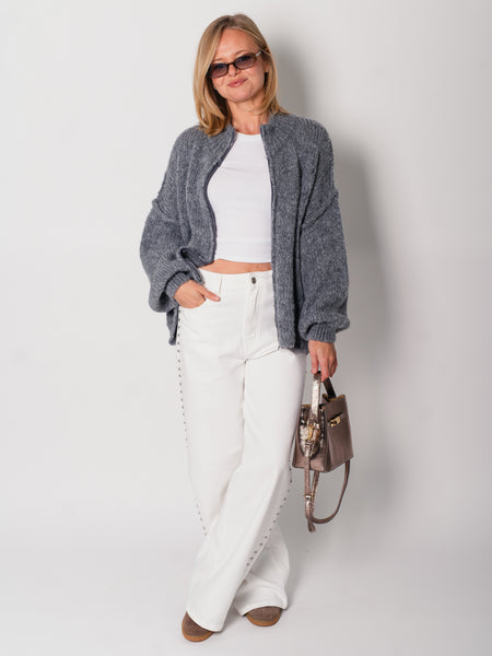 Oversize Zipper Strickjacke -  Dunkelgrau