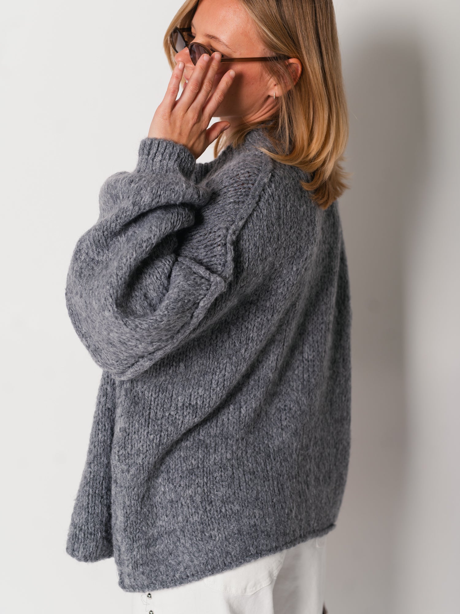 Oversize Zipper Strickjacke -  Dunkelgrau