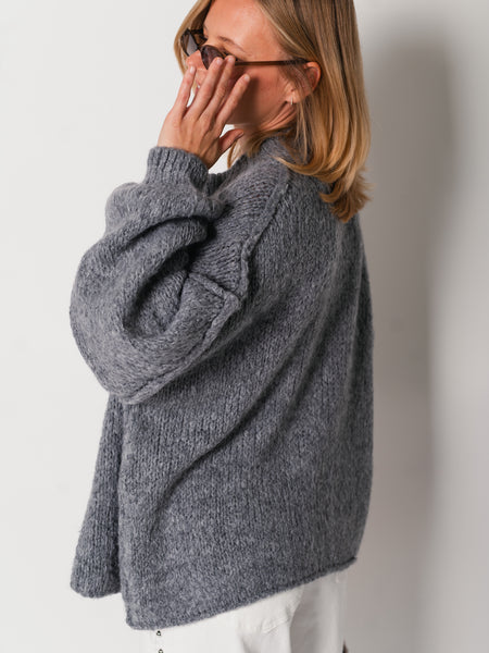 Oversize Zipper Strickjacke -  Dunkelgrau
