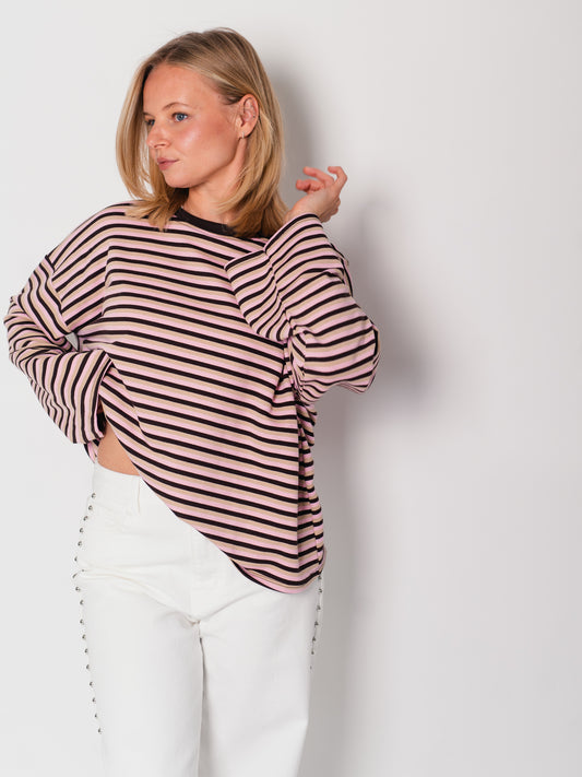 Streifen Longsleeve - Espresso/Rosa/Beige