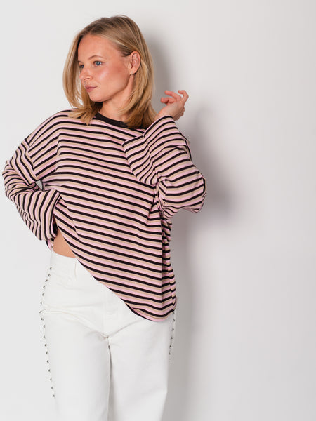 Streifen Longsleeve - Espresso/Rosa/Beige