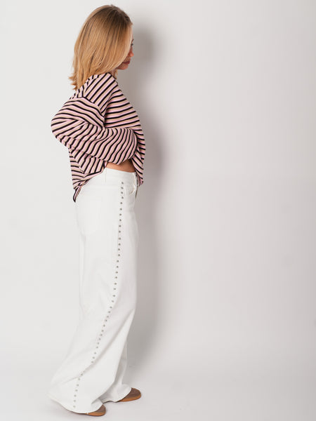 Streifen Longsleeve - Espresso/Rosa/Beige