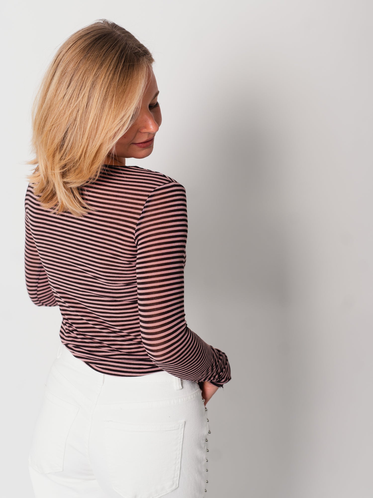 Streifen Cashmere Longsleeve - Espresso/Rosa