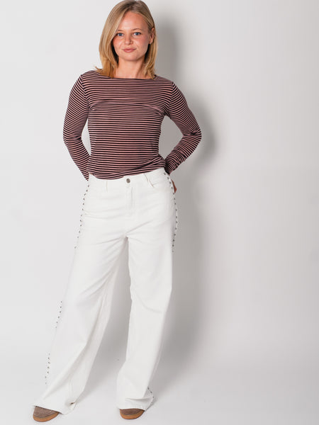 Streifen Cashmere Longsleeve - Espresso/Rosa