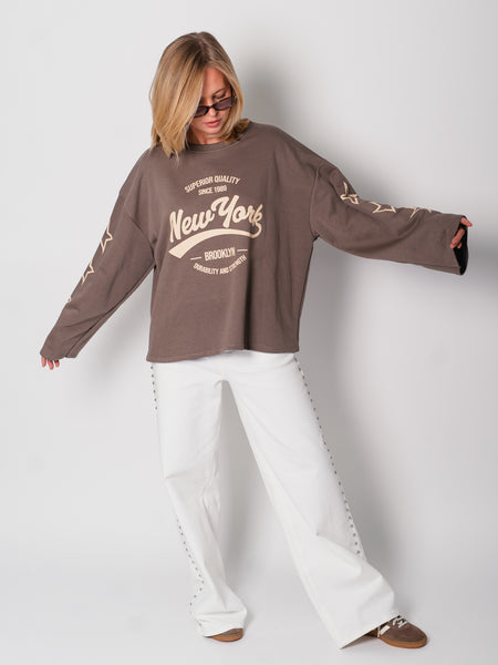New York Oversize Sweatshirt - Taupe/Creme