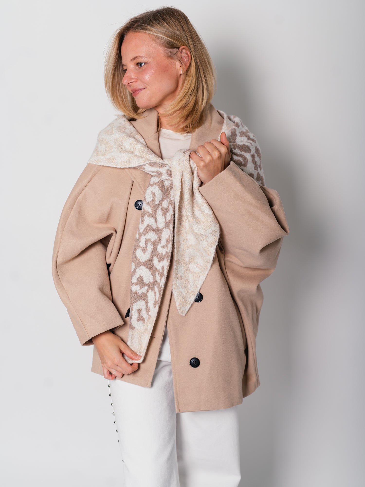 Leo Layer Dreiecksschal - Taupe/Creme