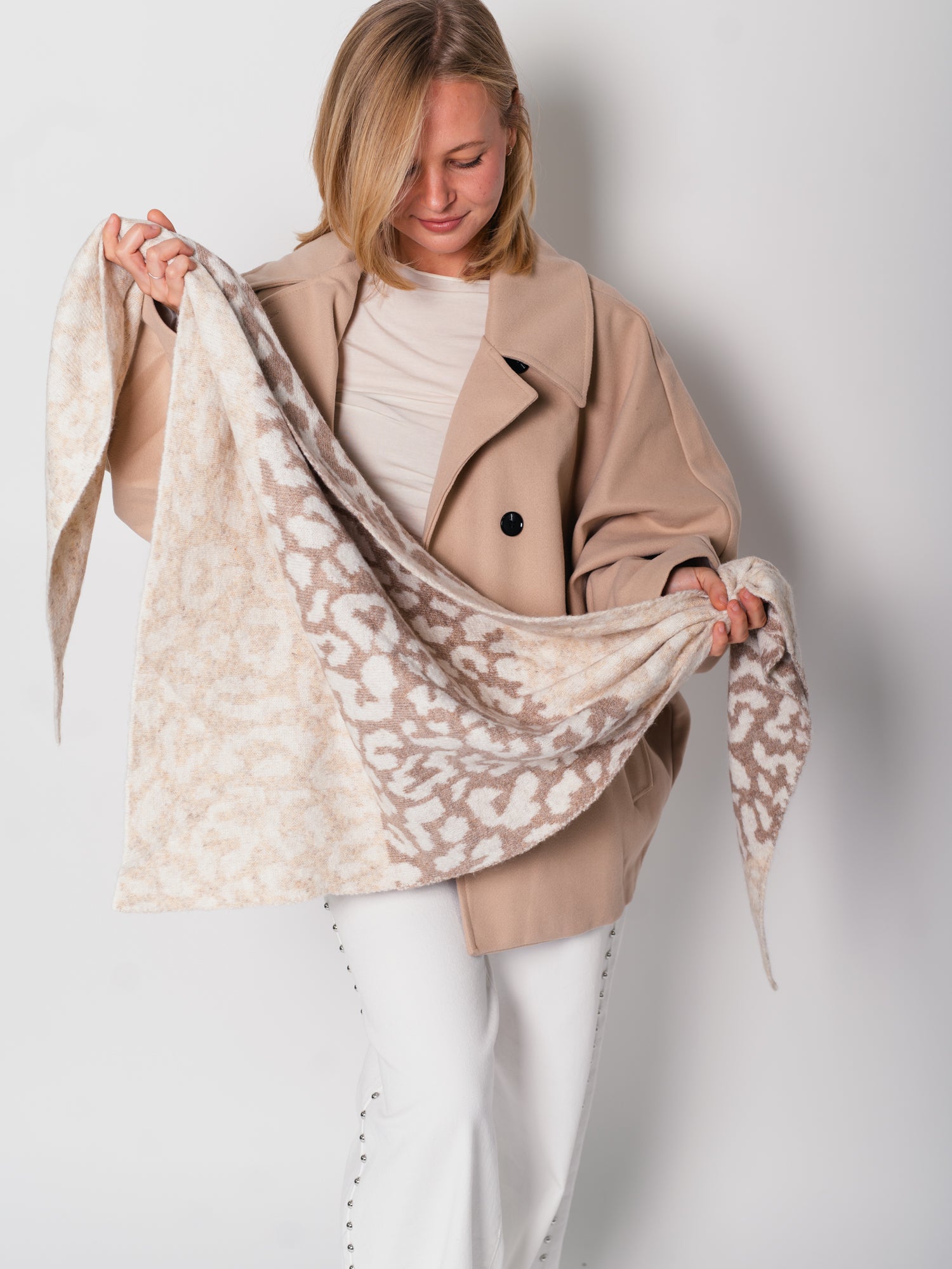 Leo Layer Dreiecksschal - Taupe/Creme