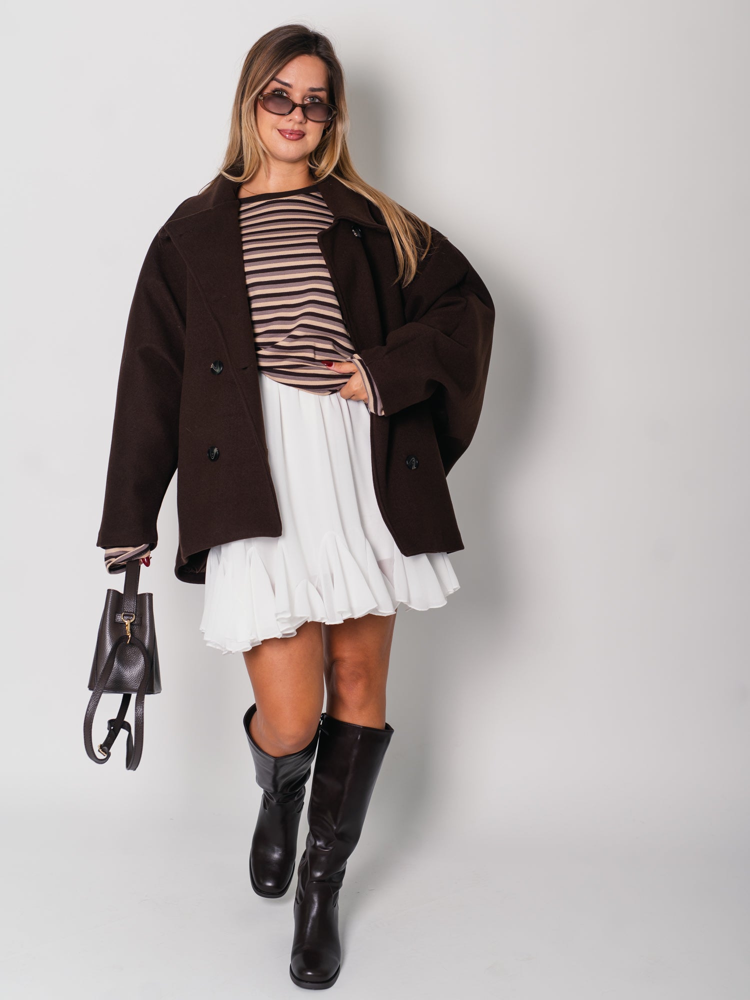Streifen Longsleeve - Espresso/Beige/Taupe