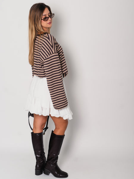 Streifen Longsleeve - Espresso/Beige/Taupe