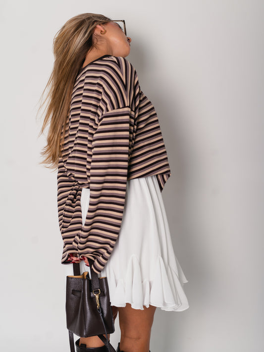 Streifen Longsleeve - Espresso/Beige/Taupe