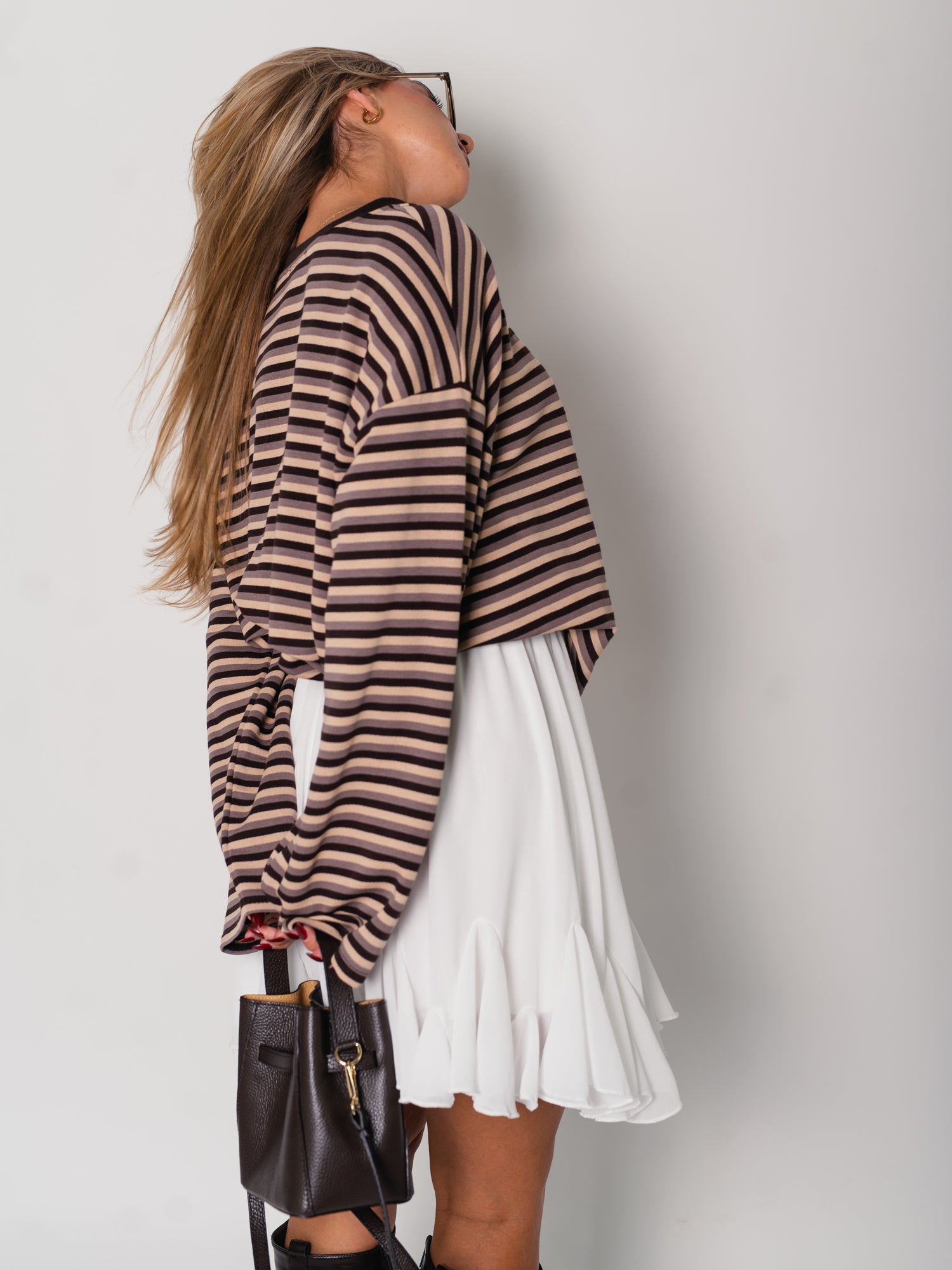 Streifen Longsleeve - Espresso/Beige/Taupe