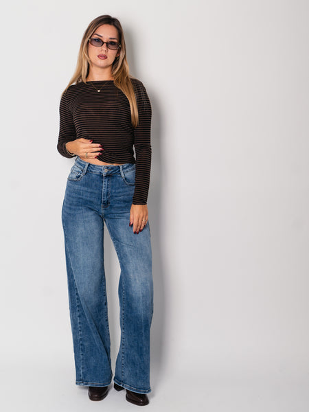 Streifen Cashmere Longsleeve - Schwarz/Braun