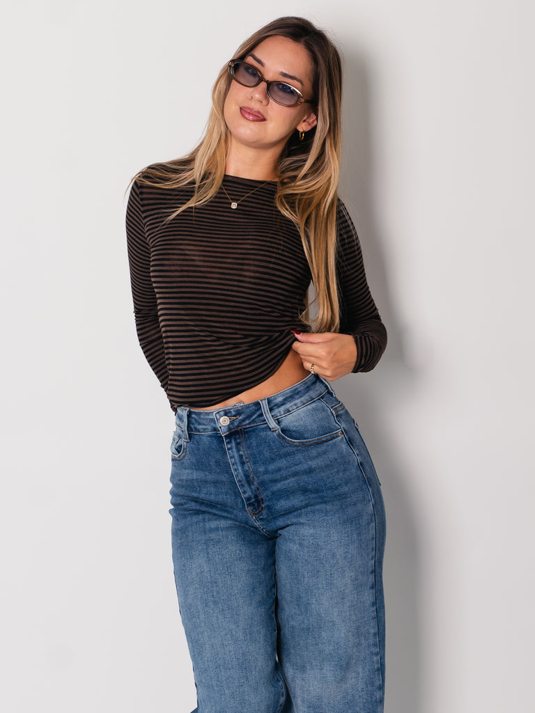 Streifen Cashmere Longsleeve - Schwarz/Braun