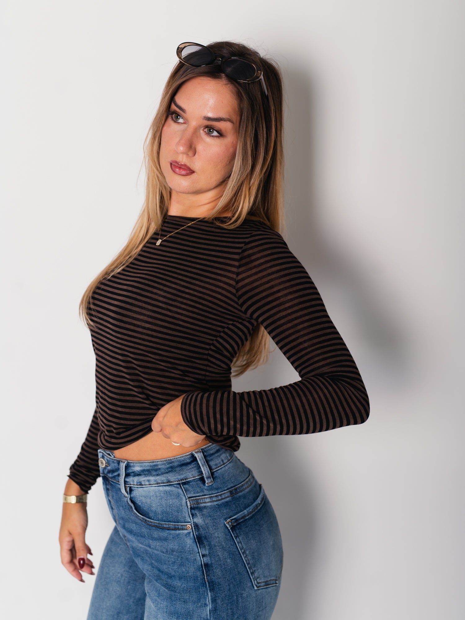Streifen Cashmere Longsleeve - Schwarz/Braun