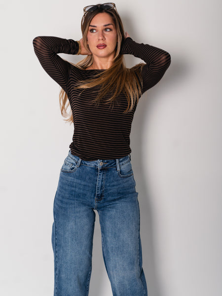Streifen Cashmere Longsleeve - Schwarz/Braun