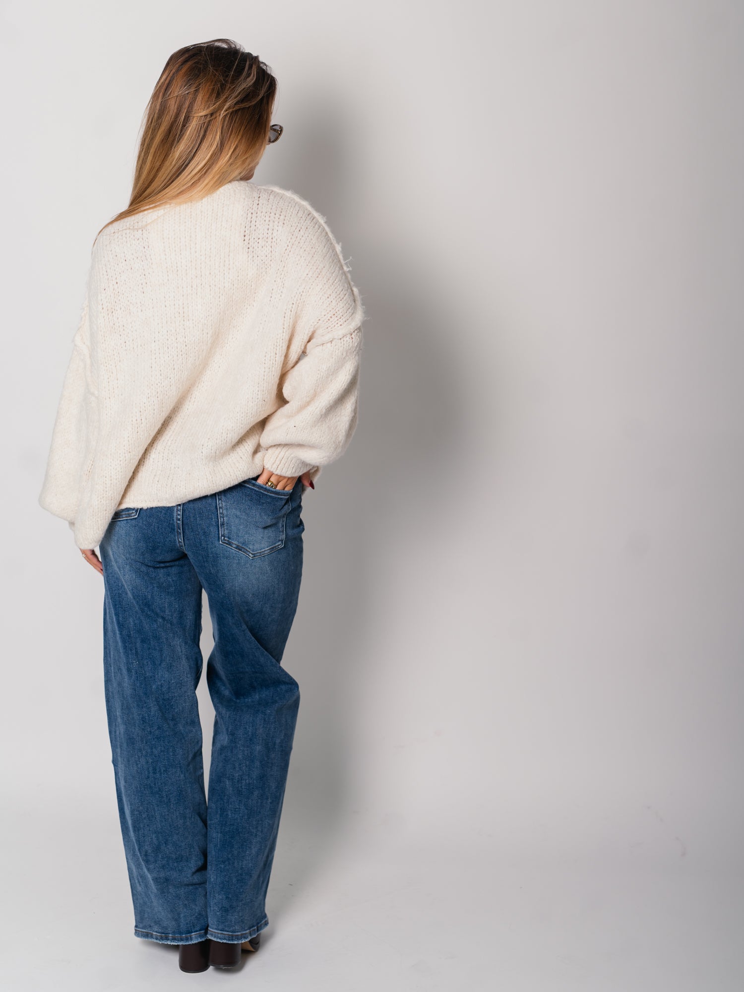 Oversize Zipper Strickjacke -  Beige