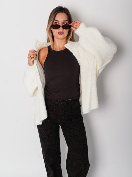 Oversize Zipper Strickjacke -  Weiß