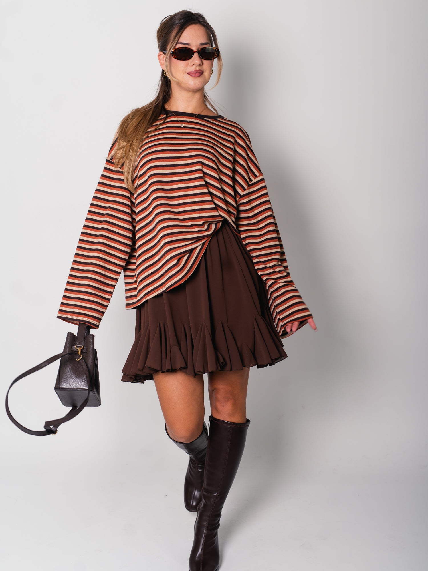 Streifen Longsleeve - Terrakotta/Espresso/Beige
